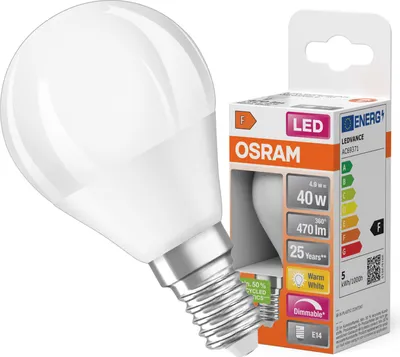 Zdjęcie produktu dla Żarówka LED P45 Kulka E14 4.9W = 40W 470lm 2700K Ciepła 200° Ściemnialna SUPERSTAR Osram