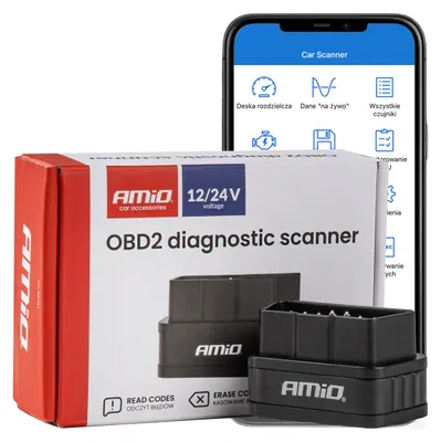 Obrázek produktu pro Skaner tester interfejs diagnostyczny AMiO OBD2 BT PIC25K80 DC24K AMIO-04731
