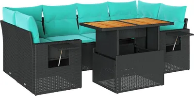 Productafbeelding van vidaXL 7-delige tuinmeubelset met kussens, zwart, polyrotan