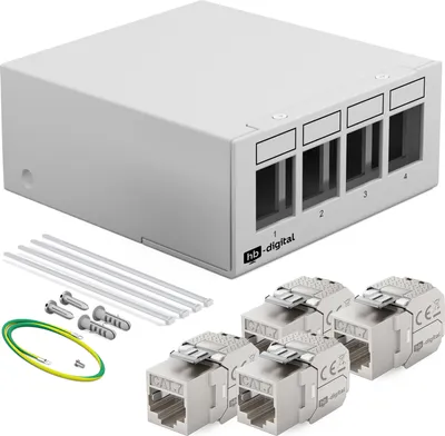 Produktbild von hb-digital Patch Panel 4 Port mit 4 x Keystone Module Cat 7 hellgrau