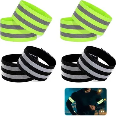 Produktbild von 8 Stück – Reflektierendes Band für Fahrräder – Elastischer Beinwärmer – Mit reflektierenden Streifen und Klettverschluss – Für Fahrräder, Joggen, Outdoor-Aktivitäten, Sicherheitsarmband – 35 x 5 cm