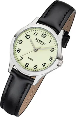 Produktbild von Regent Quarz Armbanduhr Damen 2112427 Leder Uhr schwarz Lederarmband UR2112427