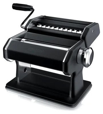 Produktbild von Nudelmaschine Pasta Maker – Edelstahl – Nudelpresse – 7 einstellbare Stärken - manuell - Duplexvorsatz für Tagliolini Spaghetti Fettuccine Tagliatelle 2mm und 6 mm - Schwarz Matt