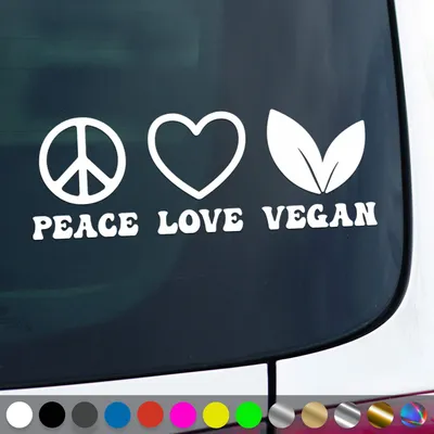 Produktbild von PantherPixel Peace Love Vegan Aufkleber Veganer Veganismus Sticker Auto Geschenkidee Farbe Weiss