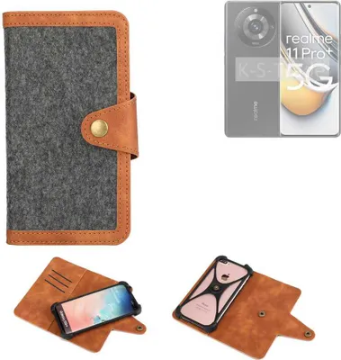 Produktbild von K-S-Trade Schutzhülle Handyhülle kompatibel mit Realme 11 Pro+ Filz Hülle Kunst-Leder dunkelgrau braun (1x)