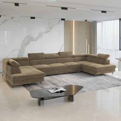 Produktbild von Masseno Ecksofa URMANO mit Schlaffunktion U-Form, Sofa mit Bettkasten, Wohnzimmersofa, Couch, Soffa, Bettsofa, Couchgarnitur- Beige, MONOLITH 09