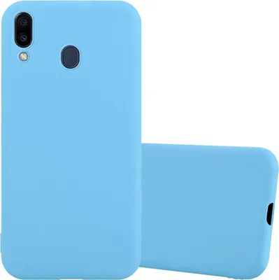 Two blue phone cases are shown against a white background. One case is shown from the back, and the other is shown from the side.