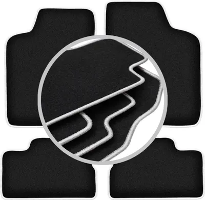 Produktbild von Fußmatten Automatten Velours Schwarz/Silber für Daewoo Nexia 1994-1998 Set 4-tlg