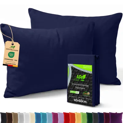 Produktbild von AR Line 2er Pack Jersey Kissenbezüge 40x60 Baumwolle – weich, elastisch, Kissenhüllen mit Reißverschluss, in Farbe: Dunkelblau