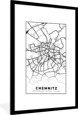 Produktbild von MuchoWow® Gerahmtes Poster Chemnitz - Karte - Stadtplan - Wegbeschreibung 60x90 cm - Poster mit Schwarzem Bilderrahmen Wandposter Rahmen Foto Bilder - Dekoration - Wandposter Wohnzimmer - Hochwertig