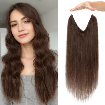 Image de Halo Hair Extension, cheveux naturels, 50 cm, brun foncé, invisible, 70g