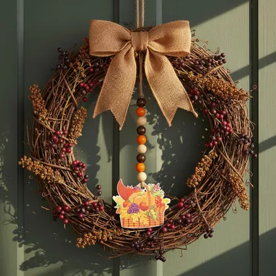 Produktbild von Herbstdekoration - Hängender Füllhornkorb - Holz - Natürliches Design - 29 X 9 Cm - 1 Stück [59024A].