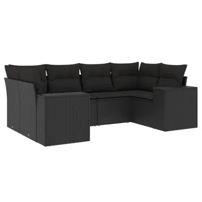 Image de vidaXL Ensemble de salon de jardin 6 pièces avec coussins noir poly rotin