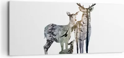 Produktbild von Bild auf Leinwand - Leinwandbild - Deer Familie Wildheit Illustration - 120x50cm - Wand Bild - Wanddeko - Leinwanddruck - Bilder - Kunstdruck - Leinwand bilder - Wandkunst - AB120x50-3184