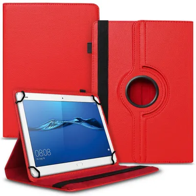 Produktbild von Tablet Hülle für Huawei Mediapad T1 T2 T3 T5 10 Tasche Schutzhülle 360 DrehbarFarben:Rot