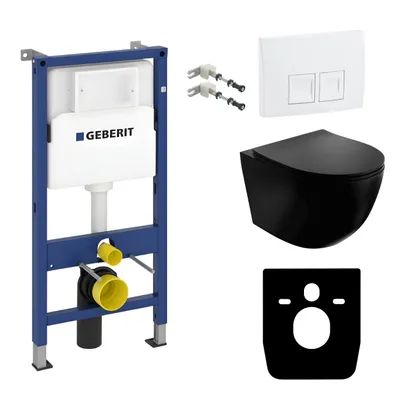 Produktbild von Lavita Geberit Duofix Basic Vorwandelement + Wand-WC Tiefspül Sinto Becken Schwarz Spülrandlos + Bedienplatte Delta 25 für Doppelspülung |Komplett Set