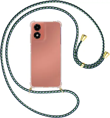 Produktbild von Handykette Backcover-Schutzhülle mit Band (Metall goldfarben) für Motorola Moto G04 / G04s - grün/blau/weiß