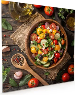 Produktbild von Küchenrückwand Spritzschutz Glas mit Motiv Frischer Gemüsesalat 40 x 40 cm