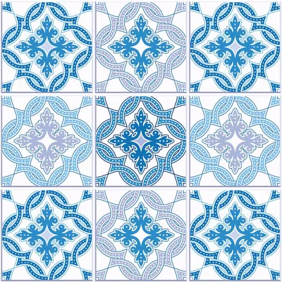 Produktbild von Selbstklebende Fliesenaufkleber für Küche und Bad – 9 Zementfliesenaufkleber, Azulejos Airaro – 9 Aufkleber, 10 x 10 cm