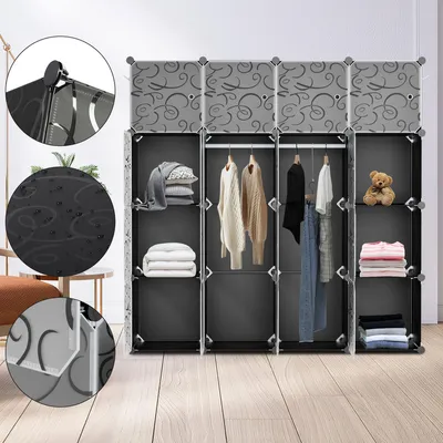 Produktbild von Hengda Kleiderschrank DIY Bücherregal Schrank Standregal mit Türen 16 Würfel