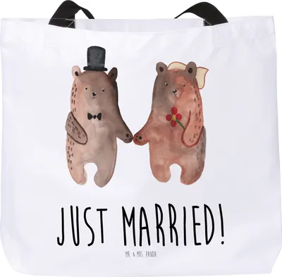 Produktbild von Mr. & Mrs. Panda Beutel Bär Heirat - Weiß - Geschenk, Büchertasche, Teddy, Verheiratet Heirate Hochzeit Hochzeitsgeschenk Hochzeitspaar, Tasche, Schultasche, Tragetasche