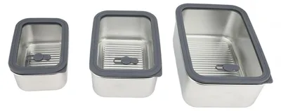 Productafbeelding van 304 Roestvrijstalen voedselopslagcontainerset, luchtdichte glazen deksel lunchbox, 3 stuks