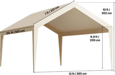 Zdjęcie produktu dla Zadaszenie garażowe, trwałe pokrycie odporne na promieniowanie UV, łatwy montaż, 12 x 20 stóp, kolor beżowy