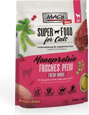 Produktbild von MAC's Katzenfutter für ausgewachsene Katzen, Trockenfutter mit Monoprotein, 300 g, frisches Pferdefleisch
