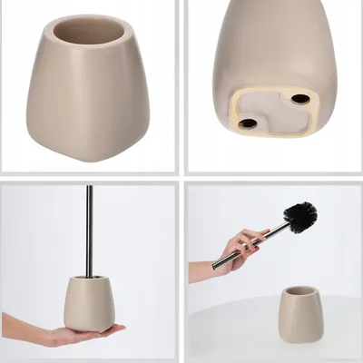 Obrázek produktu pro Keramická koupelnová sada KADAX "Palmi", koupelnové doplňky, úložný prostor do koupelny, dávkovač mýdla a WC štětka, béžová barva