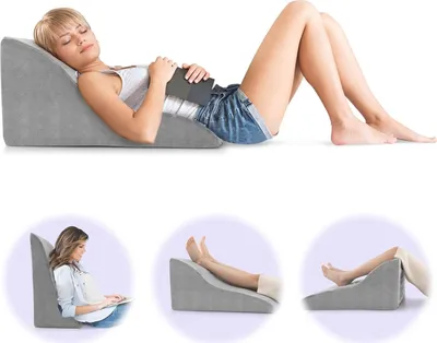Produktbild von GOPLUS Lesekissen, Keilkissen für Bett und Sofa, ergonomisches Rückenkissen mit Griff & waschbarem Bezug, Bettkeilkissen, Grau