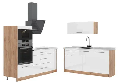 Produktbild von Küchenzeile Vicco Fame-Line Weiß Hochglanz/Goldkraft Eiche 340 cm, AP Marmor, Model 63715