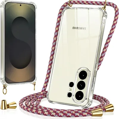 Image de Lanière pour étui Samsung Galaxy S24 Plus : étui de protection à porter autour du cou, lanière pour téléphone portable, collier camouflage rouge