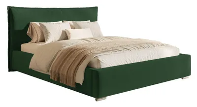 Produktbild von Polsterbett 140x200 cm Zenito mit Kissen-Kopfteil - Metall-Lattenrost, Doppelbett 140x200 mit Bettkasten, Samt Grün