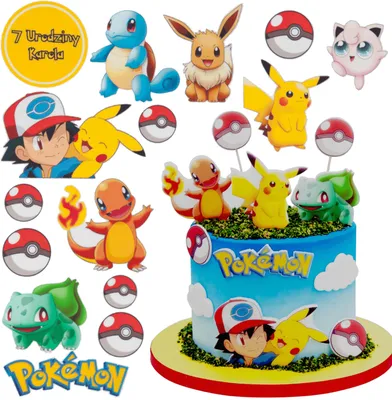 Produktbild von Sweetfanaberia | Tortendekoration POKEMON 14 Teile - Bunte Figuren - Inklusive Gratis Schild