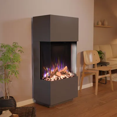 Produktbild von Glow Fire Elektrokamin 'PR11' in Grau| LED Standkamin in grau mit Heizung (1500 W) | HxBxT: 130x61,5x40cm