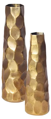 Immagine prodotto di WOHNLING Set di 2 vasi decorativi in alluminio dorato, moderni, ideali per fiori, con finitura martellata, composti da 2 pezzi, per decorare la tavola o l'ambiente. Vasi da tavolo in metallo per l'arredamento della casa