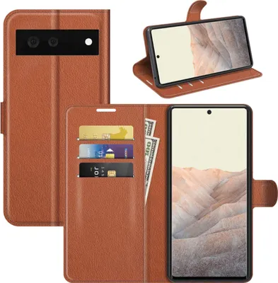 Immagine prodotto di Per Google Pixel 6 Pro Custodia del telefono cellulare marrone Custodia di copertura in pelle artificiale di protezione