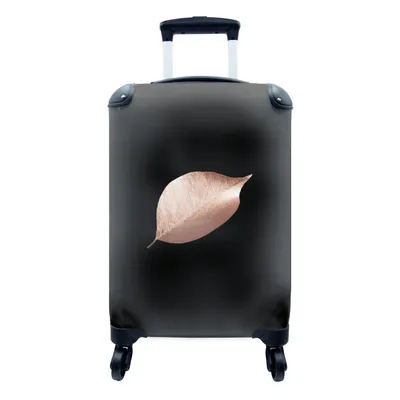 Produktbild von MuchoWow® Koffer Handgepäck Trolley Rollkoffer Kleine Reisekoffer mit 4 Rollen - Blatt - Rosa - Schwarz - Cabin Size < 55x40x23 cm & 55x40x20 cm - Fotokoffer - Kabinenkoffer - Boardgepäck - Reise-Box - Reisekoffer - Reisegepäck - Koffer mit Bild - Trolley für Kinder