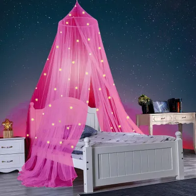 Produktbild von Set Kuppelbetthimmel, faltbar, im Dunkeln leuchtend, Polyester, Sterne, Prinzessinnen-Baldachin, Bettzimmerdekor, Haushaltswaren