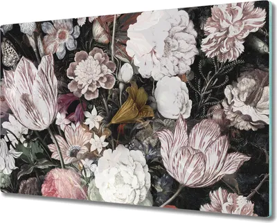 Produktbild von Glas-Herdabdeckplatte Glaskeramikkochfeld-Abdeckung Spritzschutz - 80x52 cm - Blumen Kunst Vintage