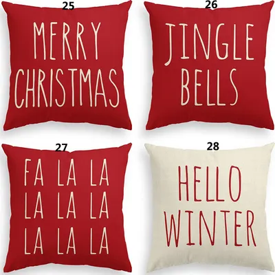 Produktbild von Weihnachts-Kissenbezug 45 x 45 cm, 4er-Set, Weihnachts-Deko-Kissenbezug, Deko-Kissenbezug, rustikales Sofa, Leinen-Kissenbezug, Sofa, Sofa-Sessel, Wohnzimmer-Kissenbezug