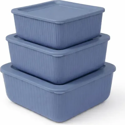Produktbild von Frischhaltedose mit Deckel 3er Set Luftdicht "BPA-Frei" aus Kunststoff FoodPrep Meal Prep Vorratsdose Clip und Close - Blau