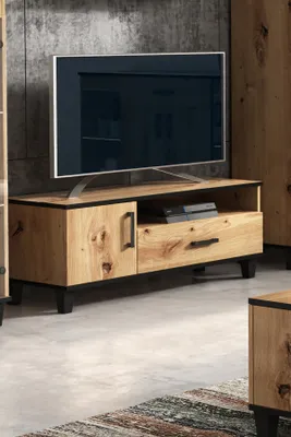 Produktbild von TV-Schrank Vanessa TV-Lowboard Fernsehschrank mit Schublade und mit Scharniertür ( Eiche Artisan und schwarz )