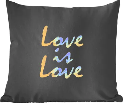 Produktbild von MuchoWow® Zierkissen Sofakissen Wohnzimmer Dekokissen 40x40 cm Zitat - Liebe - Gold - Foto Kissen - Schlafzimmer Dekoration