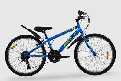 Image de Vélo de montagne Pilot, 24 pouces, 21 vitesses Shimano, freins V-Brake, cadre en acier, jantes en aluminium, couleur bleue