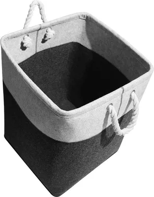 Produktbild von Unyqoos® Filz-Wäschekorb 44 L (31,5×31×43 cm) – eckige, faltbare Aufbewahrungsbox mit Metallrahmen & Tragegriffen, Schwarz/Grau
