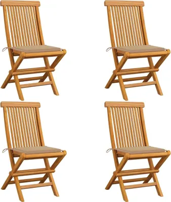 Produktbild von Gartenstühle mit Beige Kissen 4 Stk. Teak Massivholz