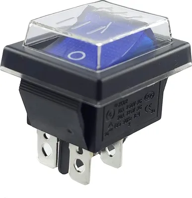 Produktbild von Kippschalter blau Ein-Aus mit wasserdichter Abdeckung, Geräteschalter DPDT, 4-polig 250V 16A Wippschalter beleuchtet