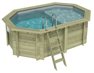 Immagine prodotto di Piscina in legno NEMO 4.3 x 3 – H.1.31 m con spiaggia, grigio, Su telaio - senza cementazione