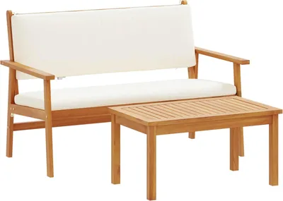 Image de Ensemble de canapés de jardin vidaXL avec coussins, 2 pièces, blanc crème, bois massif d'acacia